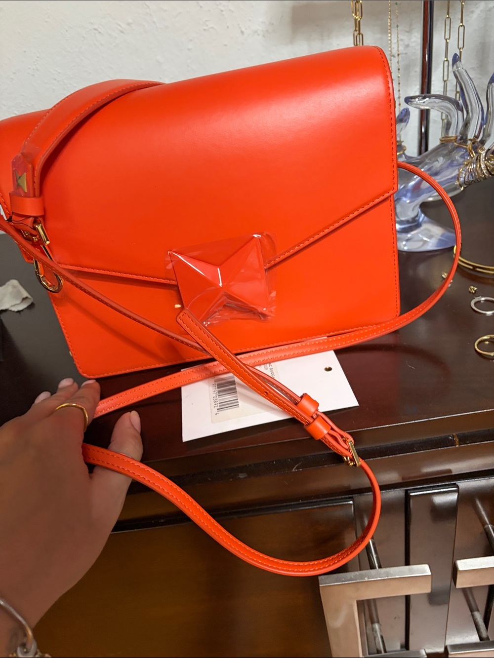 Mac Duggal Vibrant Orange Crossbody with Sculpted Geometric Clasp - Picture 6 of 6